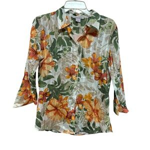 Allison‎ Daley Women's Size S Floral Print Button Down Shirt Cotton